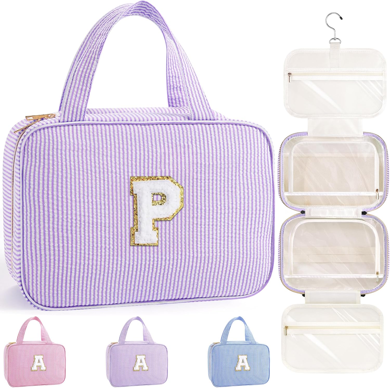 YOOLIFE Gifts for Girls Women - 8 9 10 11 12 13 14 15 16 17 Year Old Girls Birthday Gifts, Initial Hanging Toiletry Bag & Makeup Bag, Travel Cruise Essentials, Pink A