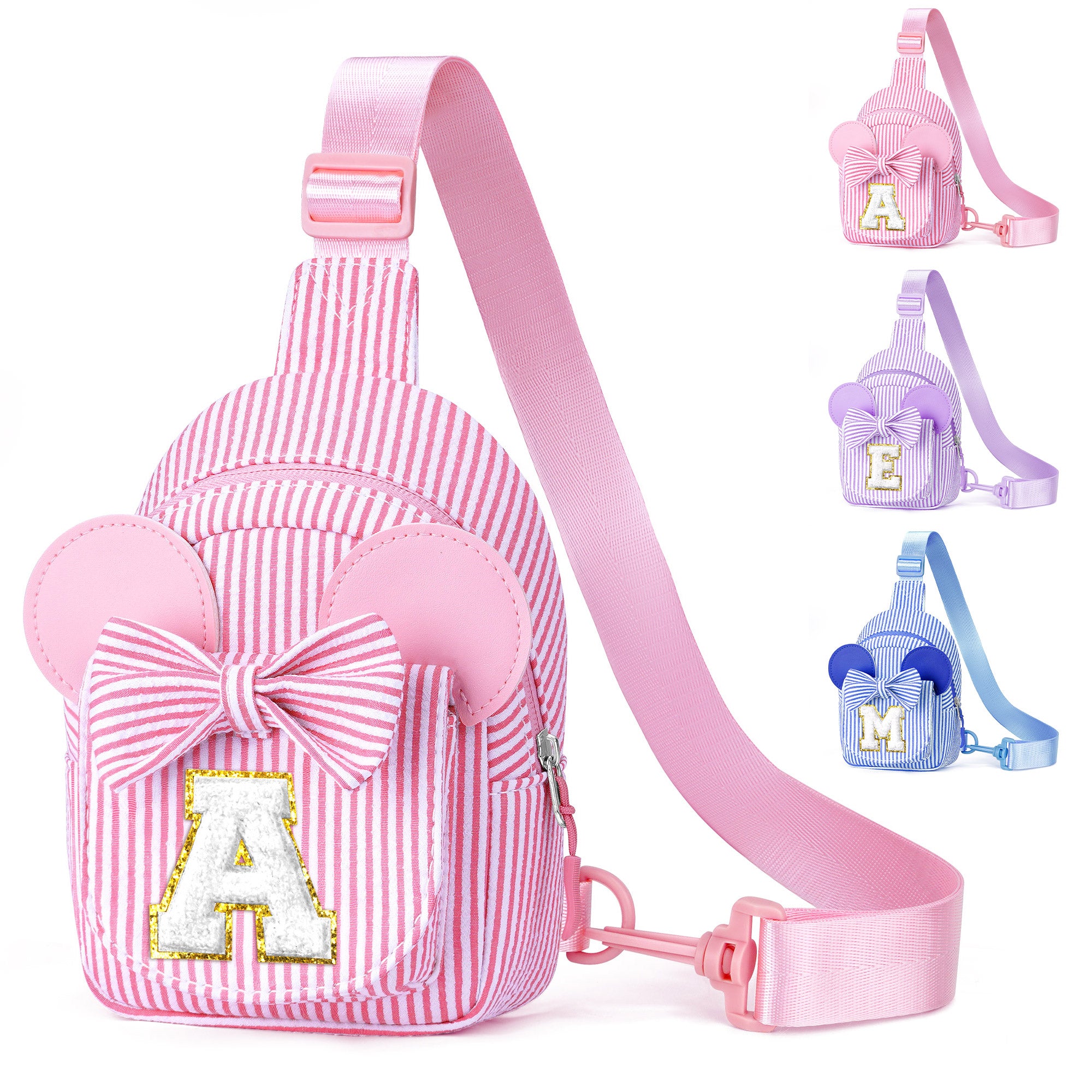 YOOLIFE Easter Gifts for Kids Girls, Initial Pink Sling Bag for Kid Girls | Small Initial Monogram Fanny Packs Crossbody Bag Purse for Girl Kid Year Old Birthday Gift, Easter Basket Stuffers (Pink A)