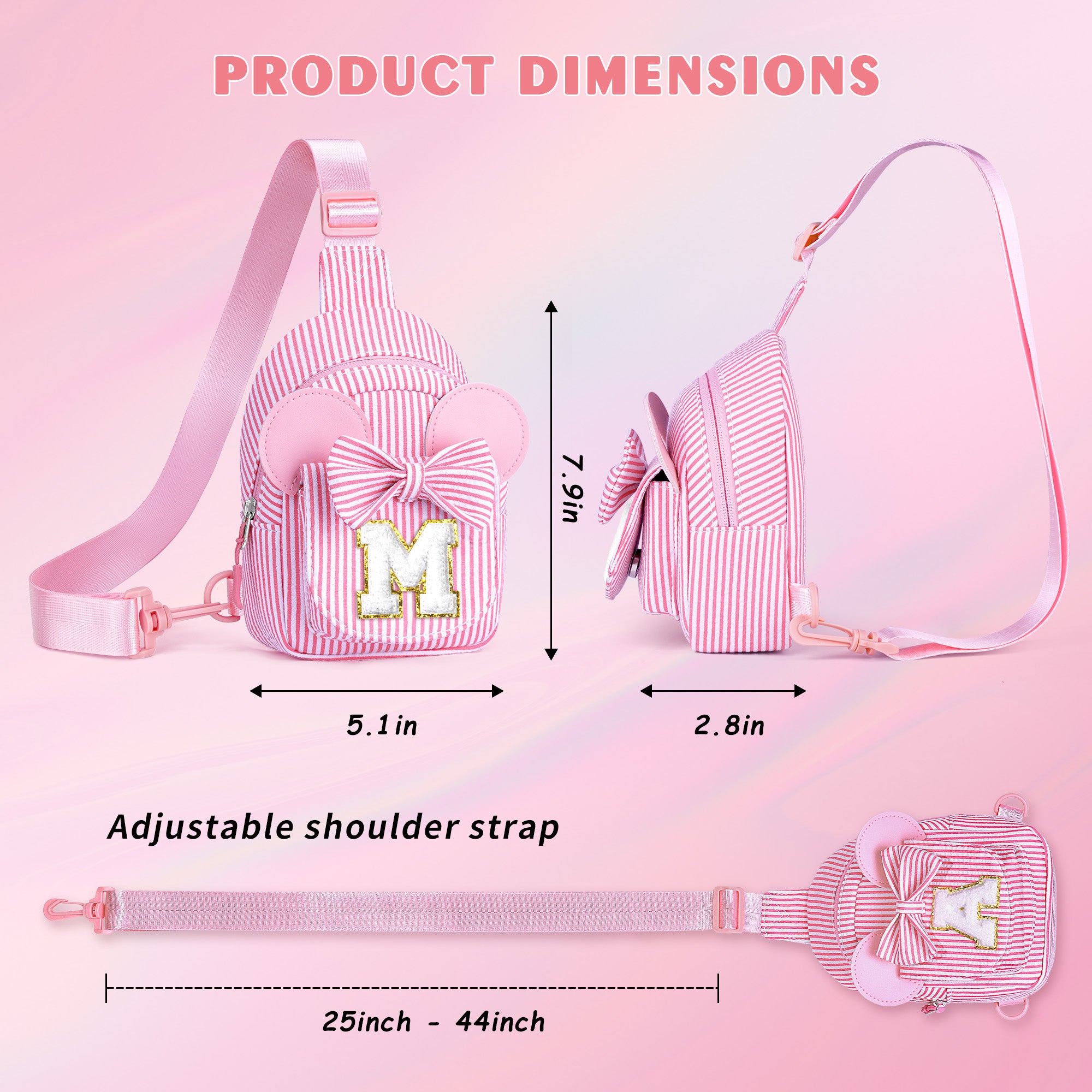 YOOLIFE Easter Gifts for Kids Girls, Initial Pink Sling Bag for Kid Girls | Small Initial Monogram Fanny Packs Crossbody Bag Purse for Girl Kid Year Old Birthday Gift, Easter Basket Stuffers (Pink A)