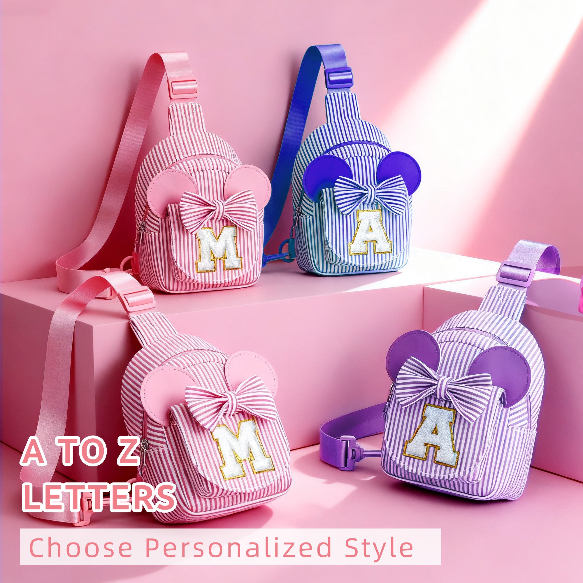 YOOLIFE Easter Gifts for Kids Girls, Initial Pink Sling Bag for Kid Girls | Small Initial Monogram Fanny Packs Crossbody Bag Purse for Girl Kid Year Old Birthday Gift, Easter Basket Stuffers (Pink A)