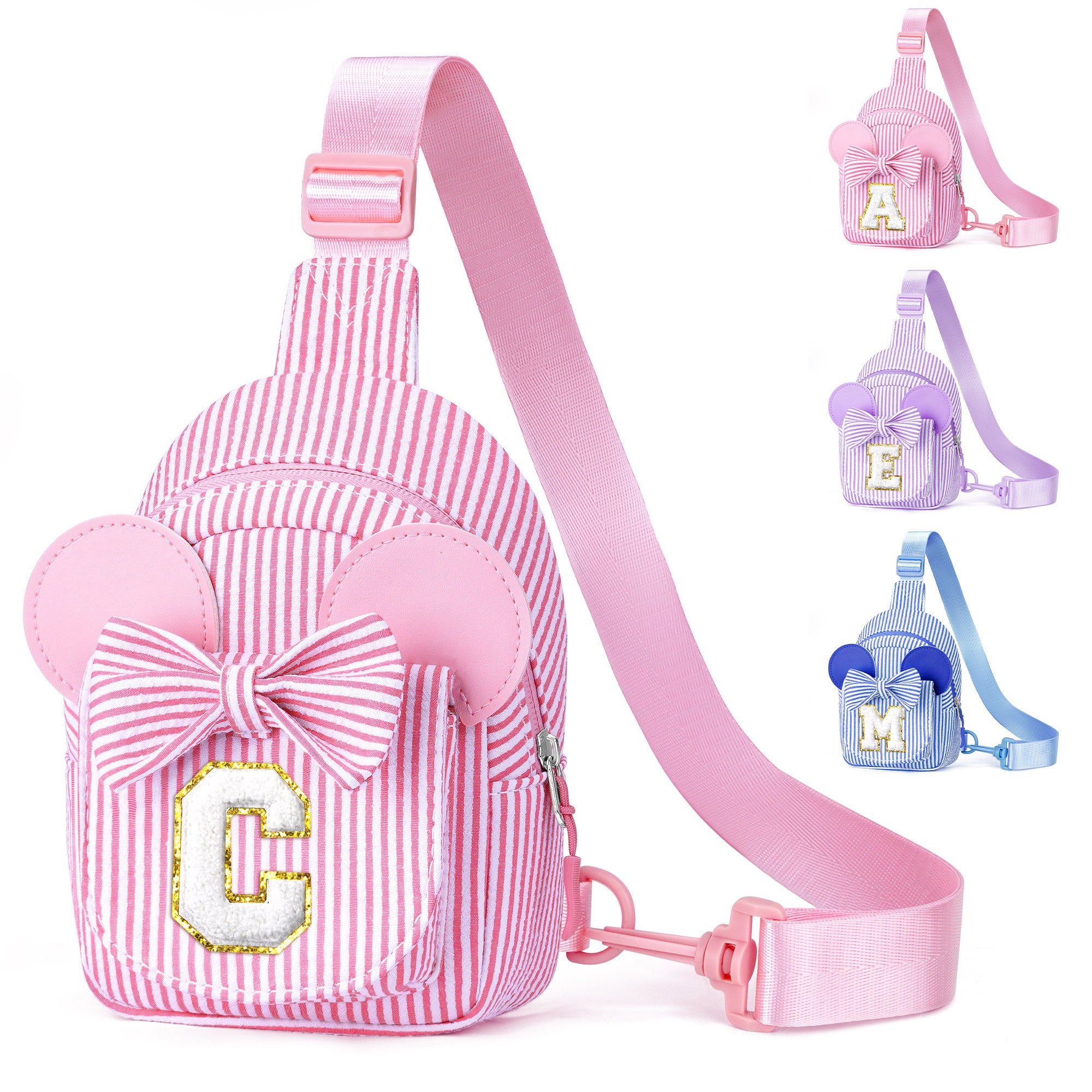 YOOLIFE Easter Gifts for Kids Girls, Initial Pink Sling Bag for Kid Girls | Small Initial Monogram Fanny Packs Crossbody Bag Purse for Girl Kid Year Old Birthday Gift, Easter Basket Stuffers (Pink A)