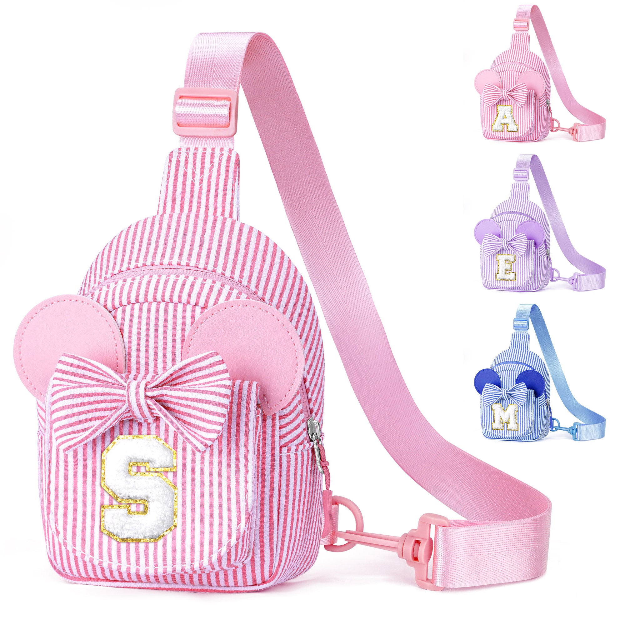 YOOLIFE Easter Gifts for Kids Girls, Initial Pink Sling Bag for Kid Girls | Small Initial Monogram Fanny Packs Crossbody Bag Purse for Girl Kid Year Old Birthday Gift, Easter Basket Stuffers (Pink A)