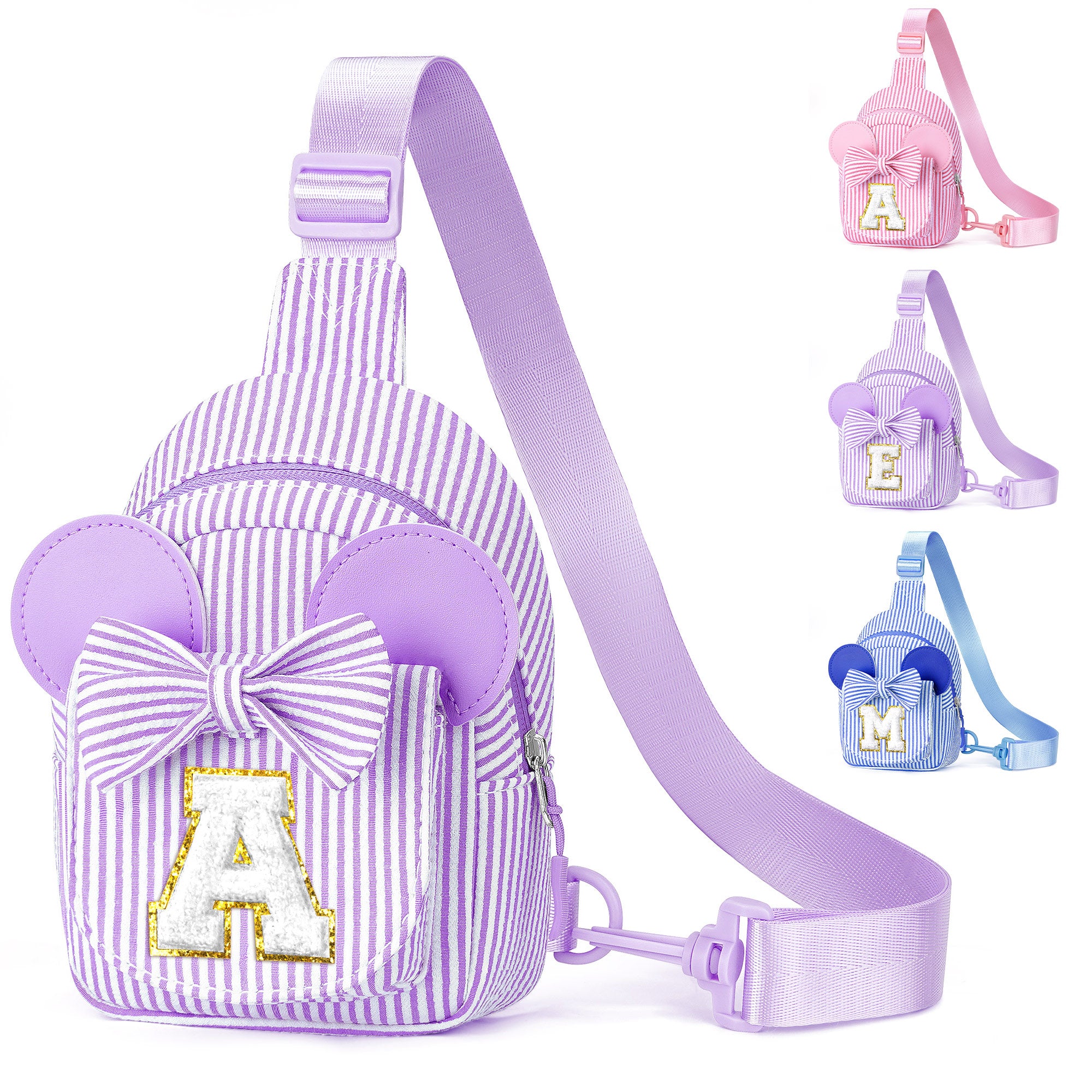 YOOLIFE Easter Gifts for Kids Girls, Initial Pink Sling Bag for Kid Girls | Small Initial Monogram Fanny Packs Crossbody Bag Purse for Girl Kid Year Old Birthday Gift, Easter Basket Stuffers (Pink A)