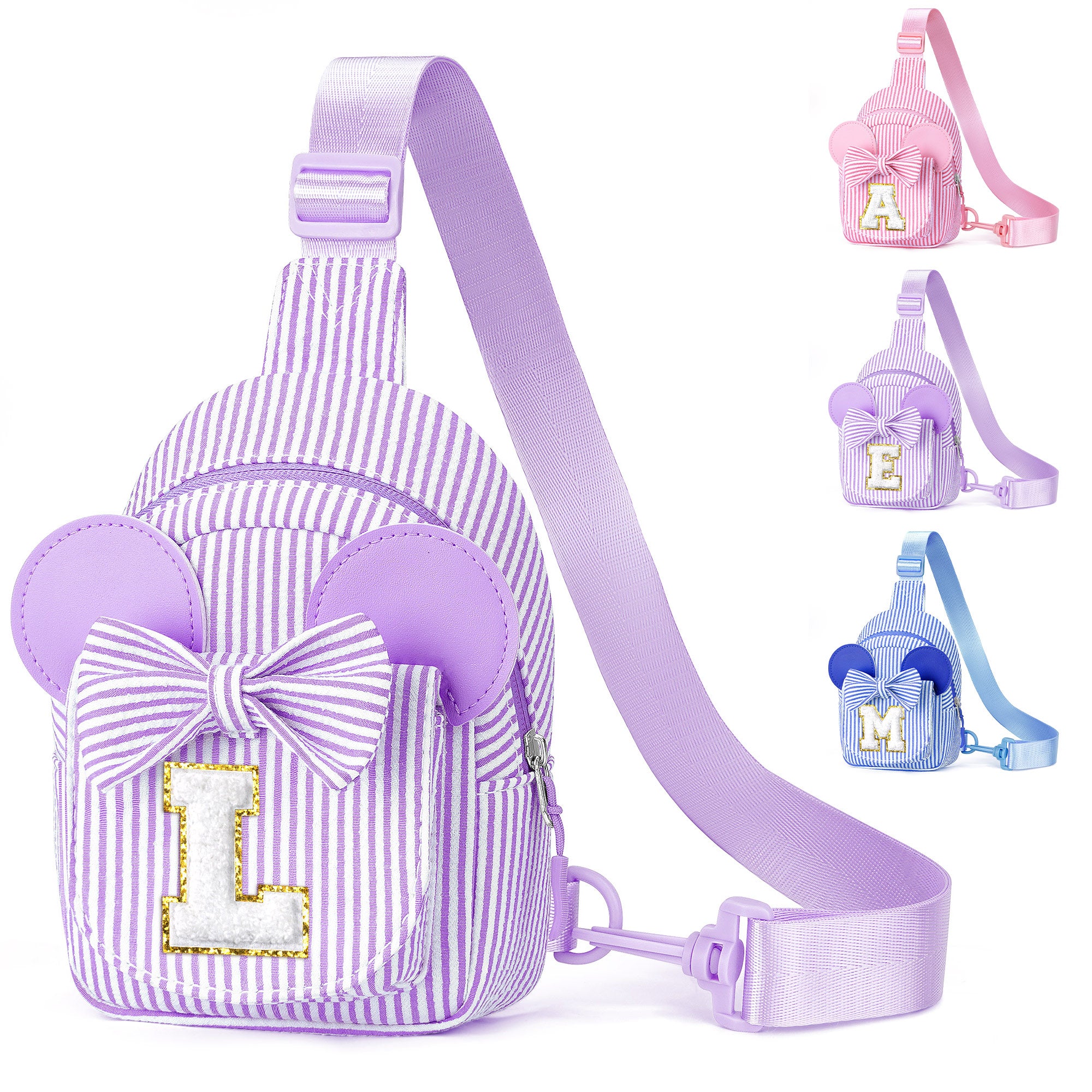 YOOLIFE Easter Gifts for Kids Girls, Initial Pink Sling Bag for Kid Girls | Small Initial Monogram Fanny Packs Crossbody Bag Purse for Girl Kid Year Old Birthday Gift, Easter Basket Stuffers (Pink A)