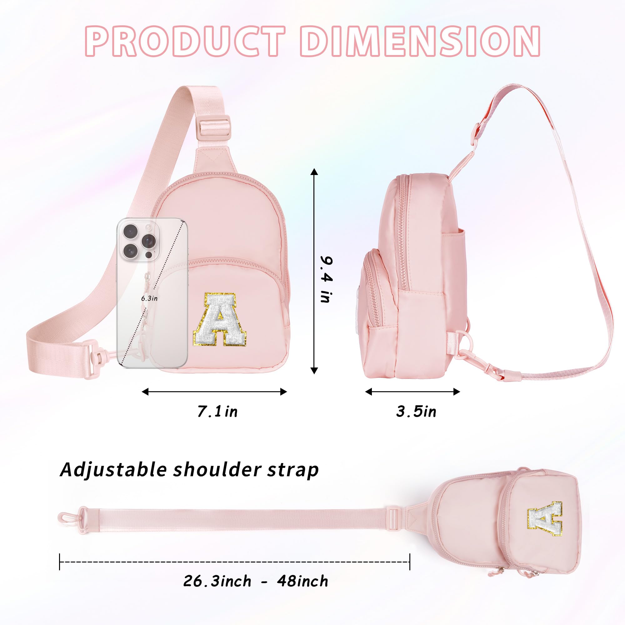 YOOLIFE Sling Bag for Girls - Birthday Gifts for 9 10 11 12 13 Year Old Girl, Birthday Gifts for Girl Daughter Sister, Initial Cross Bags for Girls Women Sling Belt Bag Purse(Pink A)