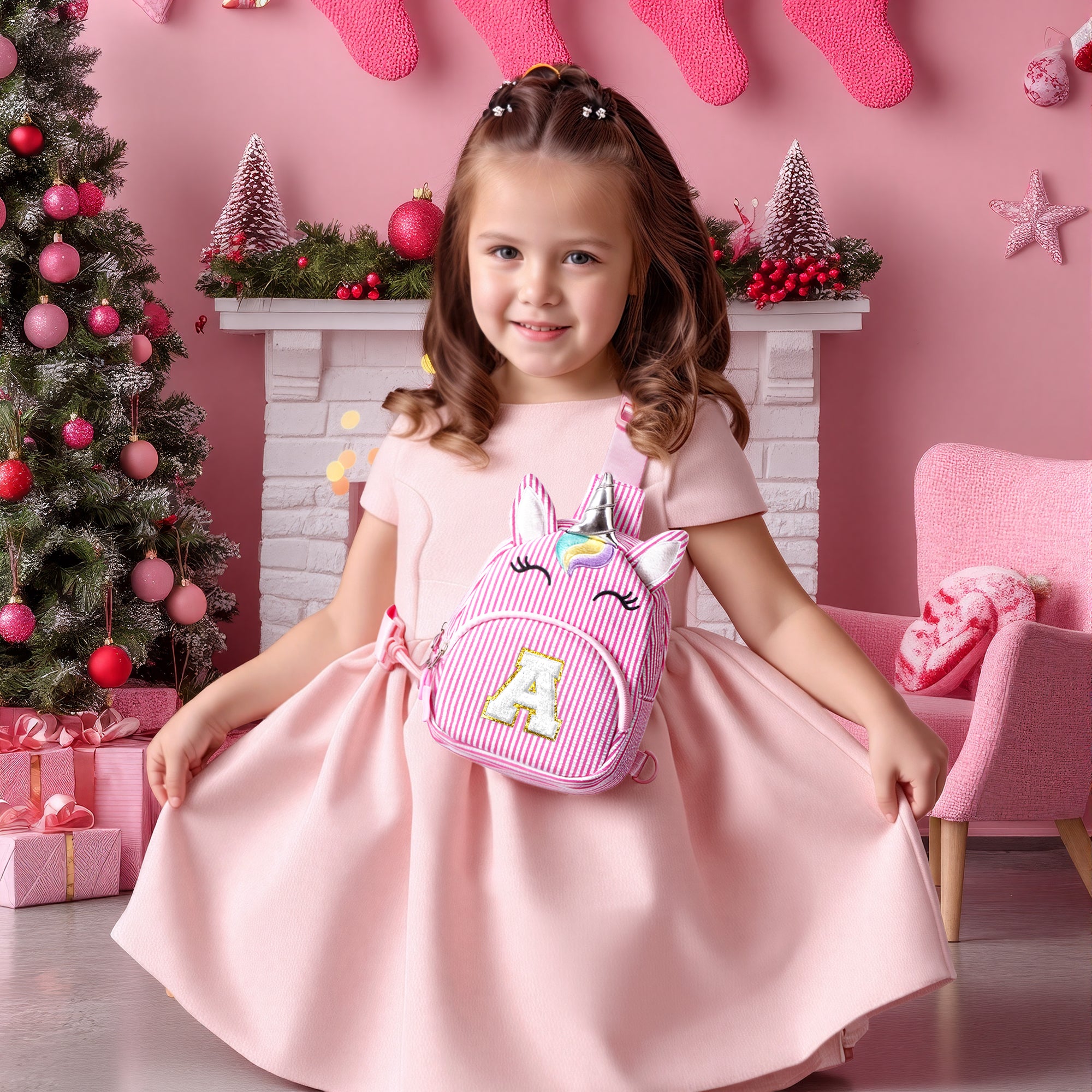 YOOLIFE Birthday Gifts for 2 3 4 5 6 7 8 Year Old Girls, Small Sling Bag Initial Fanny Pack for Girls, Unicorn Crossbody Bag Purse Cute Gifts for Little Girl, Pink (A)