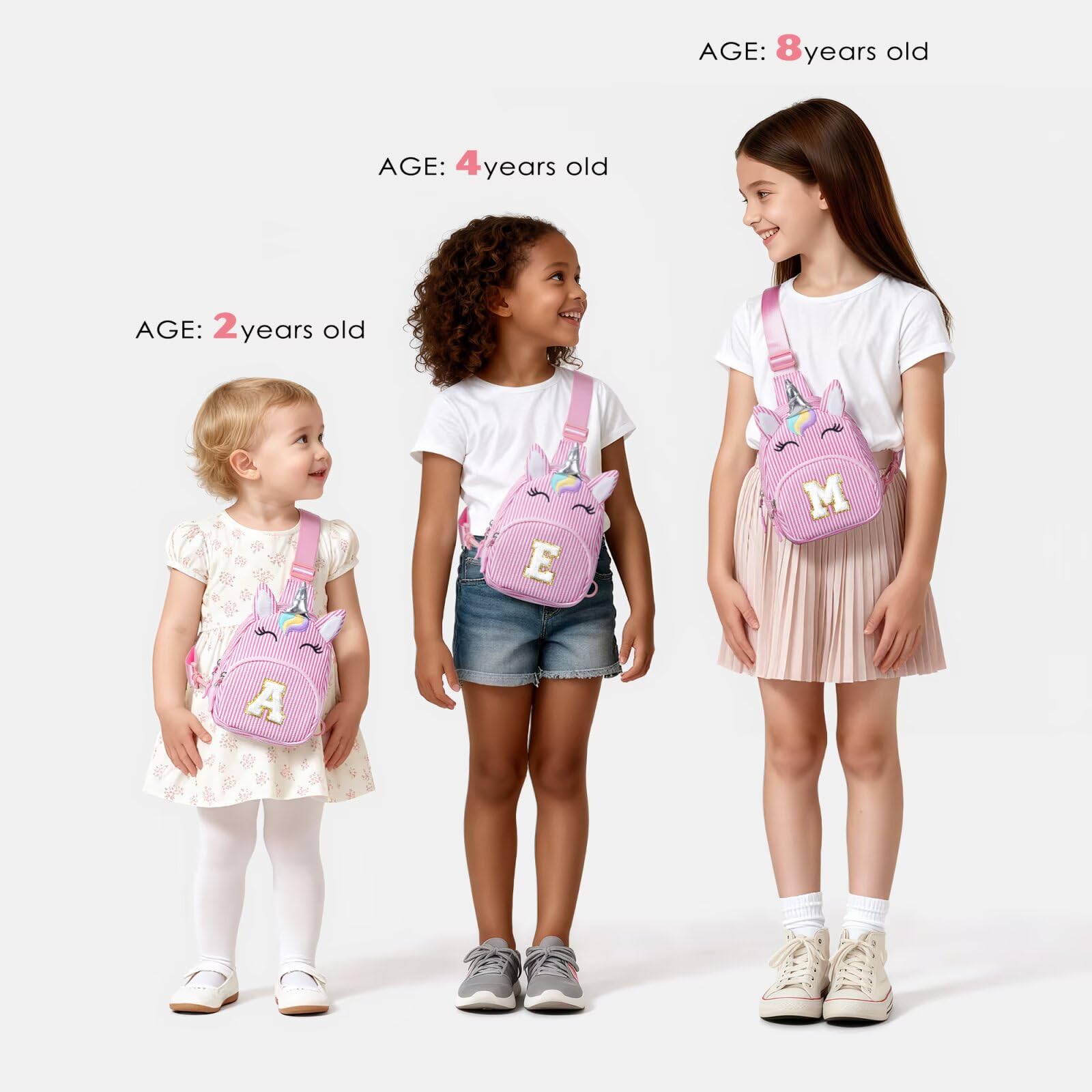 YOOLIFE Birthday Gifts for 2 3 4 5 6 7 8 Year Old Girls, Small Sling Bag Initial Fanny Pack for Girls, Unicorn Crossbody Bag Purse Cute Gifts for Little Girl, Pink (A)