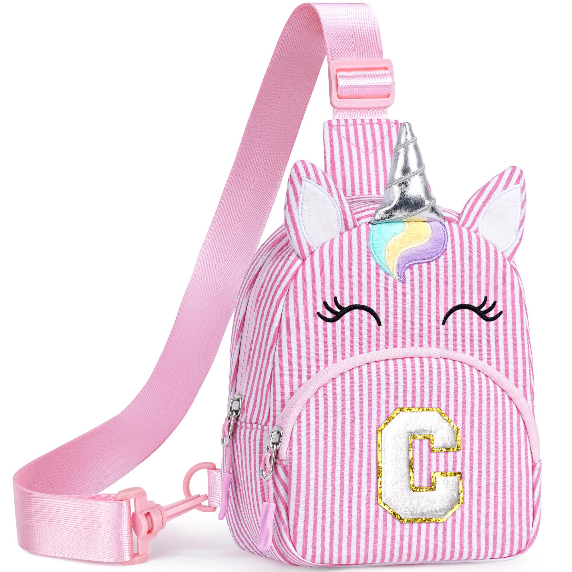 YOOLIFE Birthday Gifts for 2 3 4 5 6 7 8 Year Old Girls, Small Sling Bag Initial Fanny Pack for Girls, Unicorn Crossbody Bag Purse Cute Gifts for Little Girl, Pink (A)
