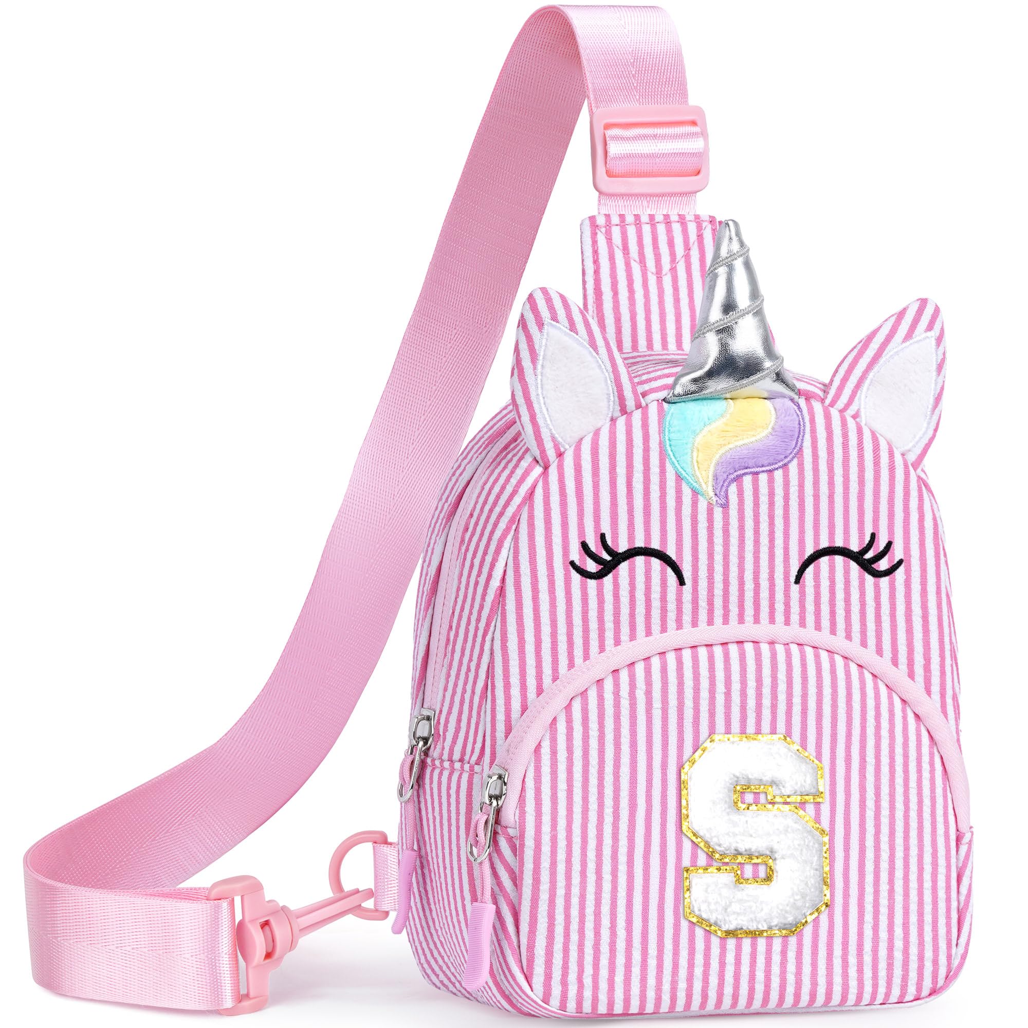 YOOLIFE Birthday Gifts for 2 3 4 5 6 7 8 Year Old Girls, Small Sling Bag Initial Fanny Pack for Girls, Unicorn Crossbody Bag Purse Cute Gifts for Little Girl, Pink (A)
