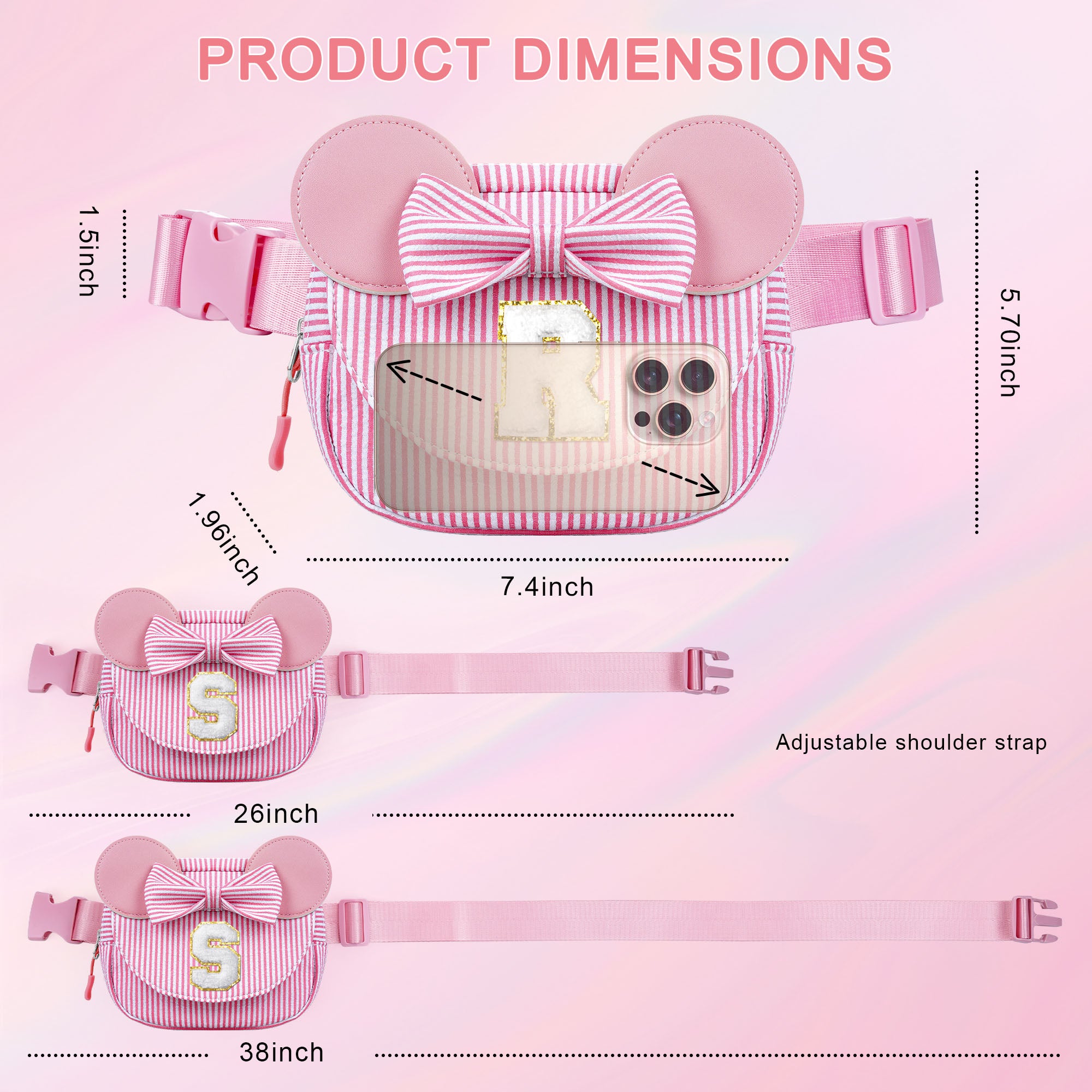 YOOLIFE Easter Basket Stuffers for Kids Girl Birthday Gift - Birthday Gifts for 4 5 6 7 8 Year Old Girls, Initial Crossbody Bag Letter Belt Bag Pink Fanny Pack Sling Bags Purse for Girl Kids, Pink A