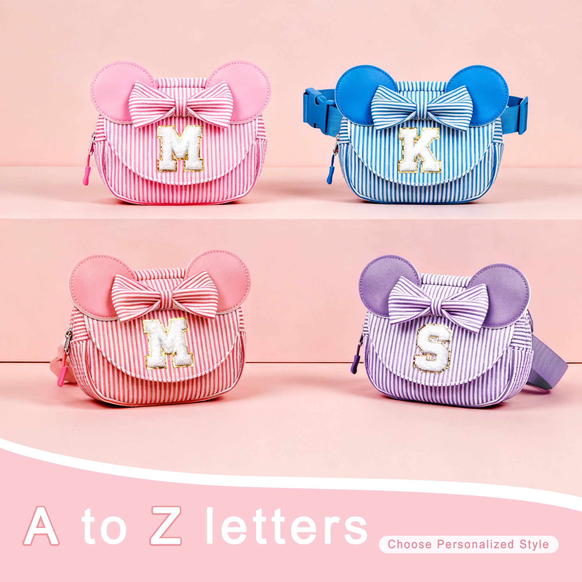 YOOLIFE Easter Basket Stuffers for Kids Girl Birthday Gift - Birthday Gifts for 4 5 6 7 8 Year Old Girls, Initial Crossbody Bag Letter Belt Bag Pink Fanny Pack Sling Bags Purse for Girl Kids, Pink A